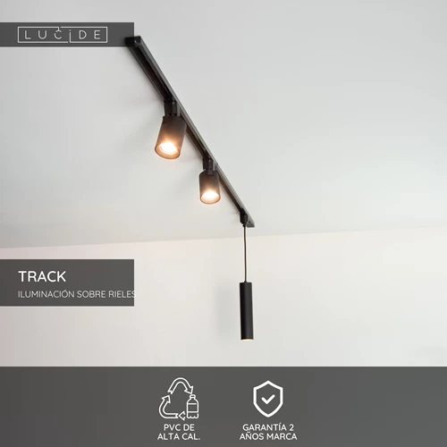 Lucide TRACK Carril superior - Sistema de carril monofásico / Iluminación con rieles - 1 metro- Negro (Extensión) - USP